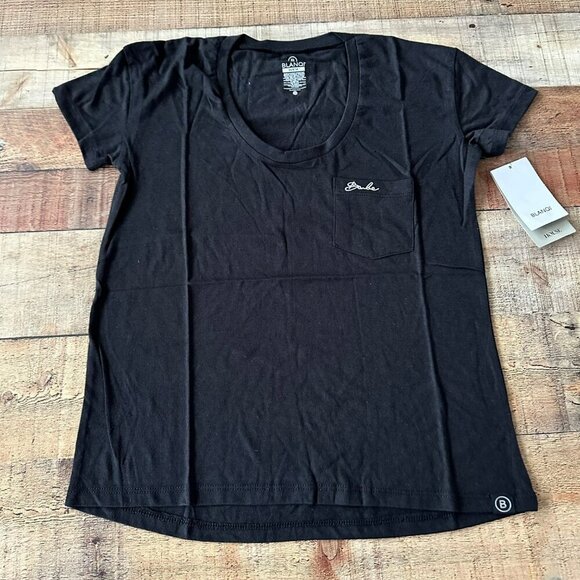 Blanqi short sleeve deep crewneck babe pocket tee in black -XS - Picture 1 of 9